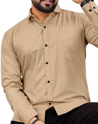 NIVICK Men Solid Formal Beige Shirt