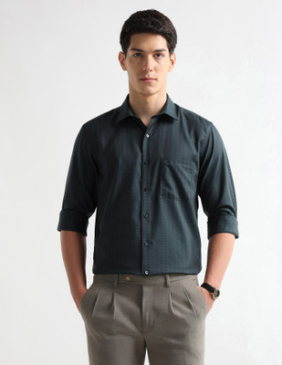 ARROW Men Self Design Formal Green Shirt