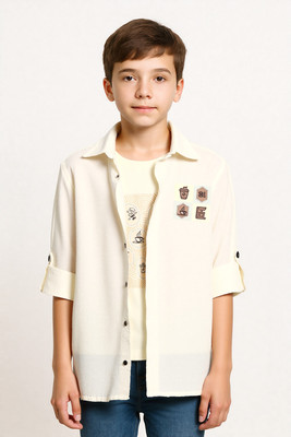 Charchit Boys Printed Casual Cream Shirt