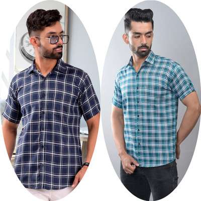 BASE 41 Men Checkered Casual Multicolor Shirt(Pack of 2)