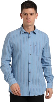 TURTLE Men Striped Casual Light Blue Shirt