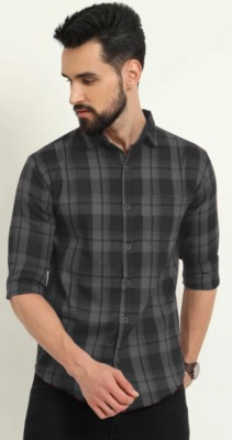 Indi Hemp Men Checkered Casual Silver, Black, Grey Shirt