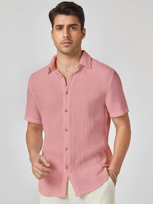 Webric Men Self Design Formal Orange Shirt