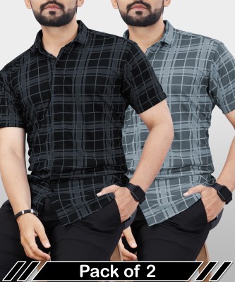 VeBNoR Men Printed Casual Black, Grey Shirt(Pack of 2)