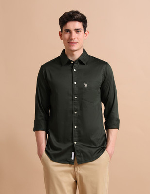 U.S. POLO ASSN. Men Solid Casual Green Shirt