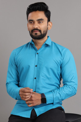 Nofilter Men Solid Formal Blue Shirt