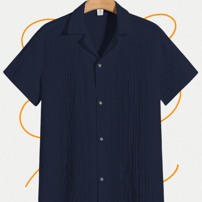 Jenil Fashion Men Self Design, Solid Casual Dark Blue Shirt