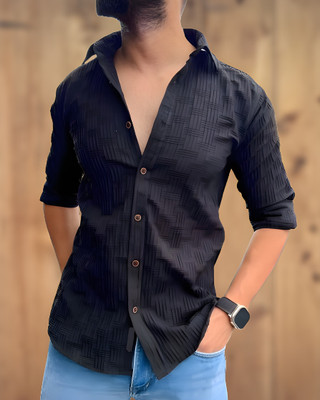 SHIRTLY Men Solid Casual Black Shirt