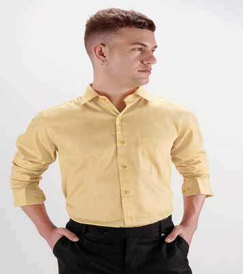 french crown Men Solid Formal Brown Shirt