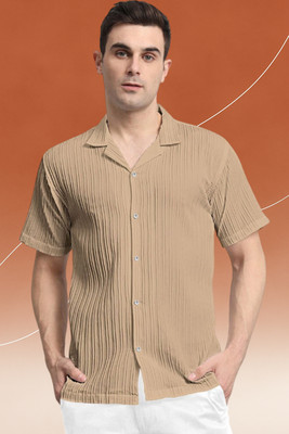 A Dearise Trend Men Self Design Casual Cream Shirt