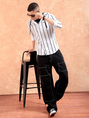 The Indian Garage Co. Men Striped Casual White Shirt