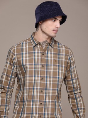 WROGN Men Checkered Casual Brown Shirt