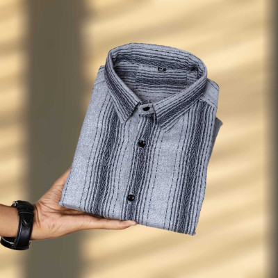 Viradha Fashion Men Striped Formal Grey Shirt