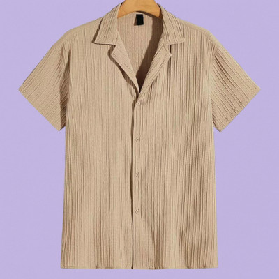 Looksky Men Self Design, Solid Casual Beige Shirt