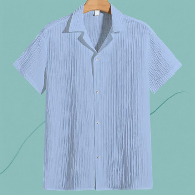 Looksky Men Striped Casual Light Blue Shirt
