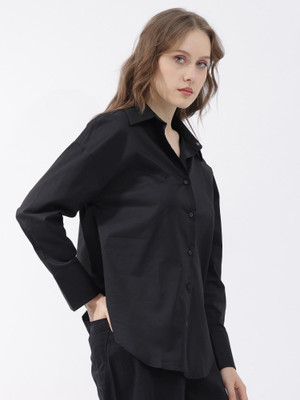 HOC Women Solid Formal Black Shirt