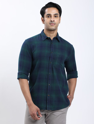 INDIAN TERRAIN Men Checkered Casual Green Shirt