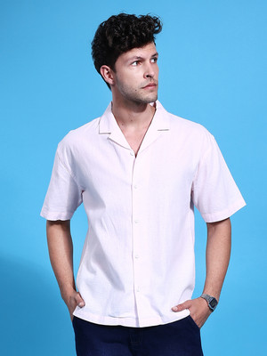 The Indian Garage Co. Men Solid Beach Wear Pink Shirt