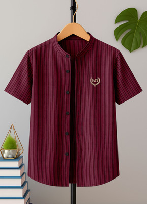MAHITAG Boys Embroidered Casual Maroon Shirt