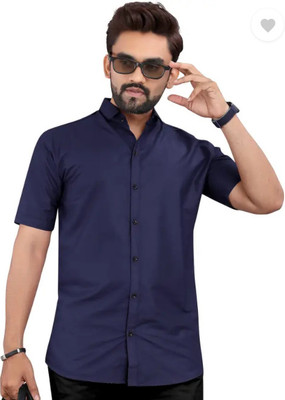 tsfashionhub Men Solid Casual Dark Blue Shirt