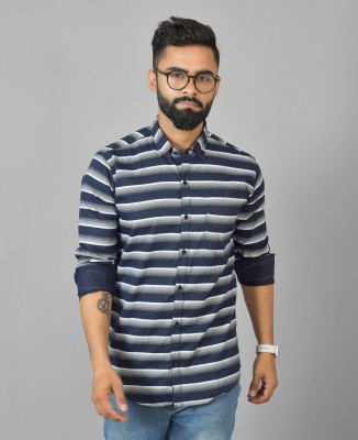 Hems trends Men Striped Casual Blue Shirt