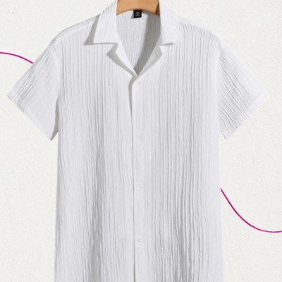 Jenil Fashion Men Self Design Casual White Shirt