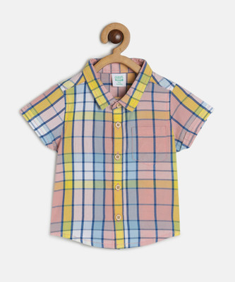 MINI KLUB Baby Boys Checkered Casual Pink Shirt