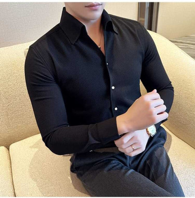 shivay enterprise Men Self Design Casual Black Shirt
