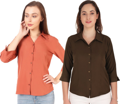 Giggles Women Solid Casual Grey Shirt(Pack of 2)