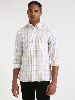 TOMMY HILFIGER Men Checkered Casual White Shirt