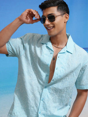 HIGHLANDER Men Self Design Casual Blue Shirt