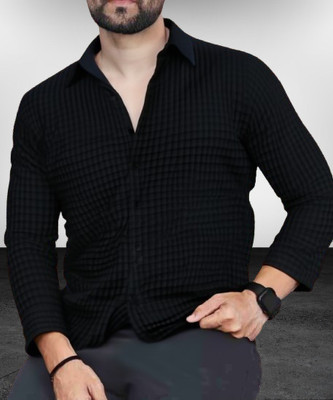 devkivastra Men Self Design Casual Black Shirt