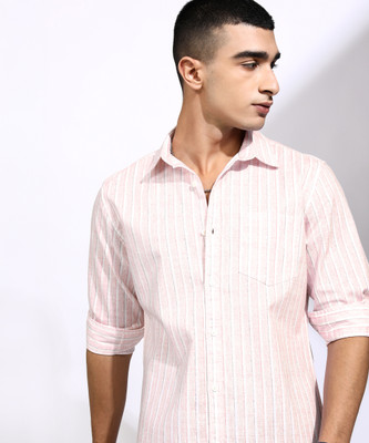 HIGHLANDER Men Striped Casual Pink Shirt