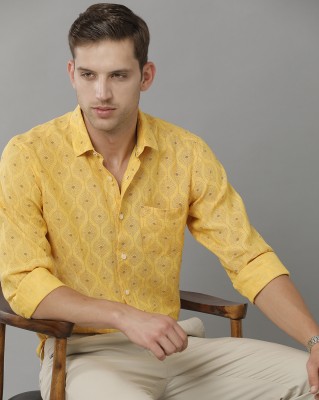 Linen Club Men Printed Casual Yellow Shirt