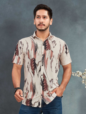 METRONAUT Men Graphic Print Casual Cream Shirt