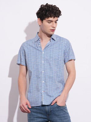 BEING HUMAN Men Printed Casual Blue Shirt