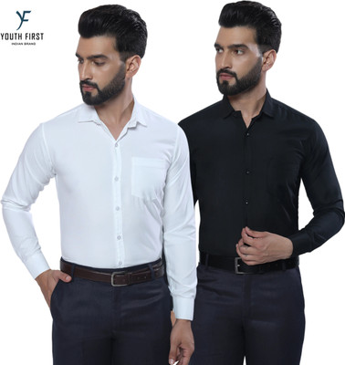 youth first Men Solid Formal Black, White Shirt(Pack of 2)