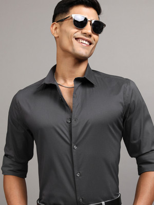LOCOMOTIVE Men Solid Casual Grey Shirt
