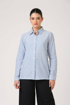 THECLASSICTOGS Women Striped Casual Blue Shirt