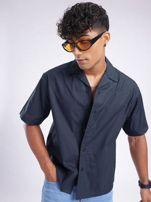 Glitchez Men Solid Casual Blue Shirt