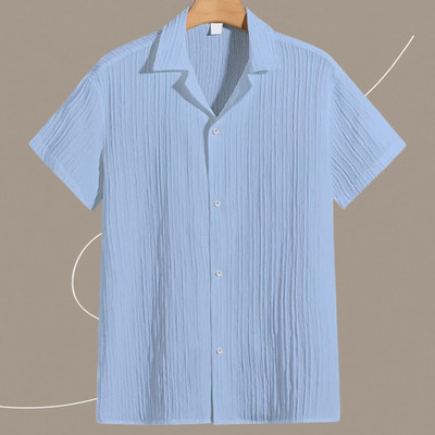 Jenil Fashion Men Self Design Casual Light Blue Shirt