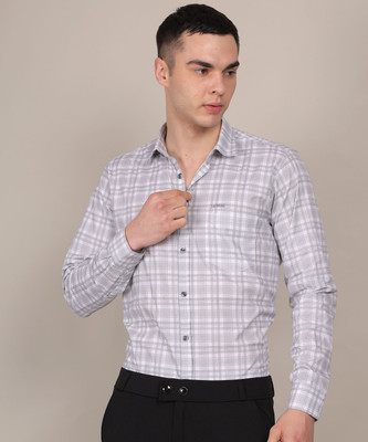 Lionies Men Checkered Formal Grey Shirt