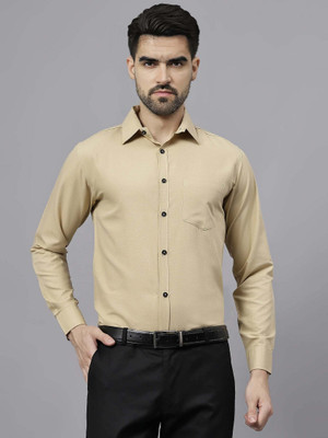 Navkanj Men Solid Formal Beige Shirt