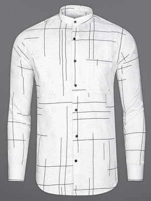 HOC Men Striped, Printed Formal White, Black Shirt