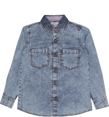 YOUNG BIRDS Boys Embroidered Casual Blue Shirt