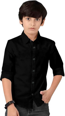 Glusic Trends Boys Solid Casual Black Shirt