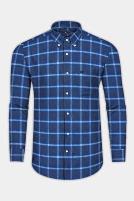 french crown Men Checkered Casual White, Blue Shirt