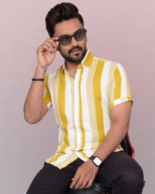 METRONAUT Men Striped Casual Yellow Shirt