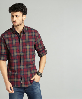 Roadster Men Checkered Casual Maroon Shirt