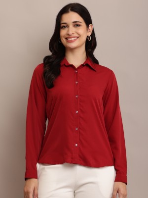 twolucky Women Solid Casual Maroon Shirt